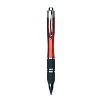 Plastic snap pen with coloured barrel, rubberised grip and metal clip. jumbo refill