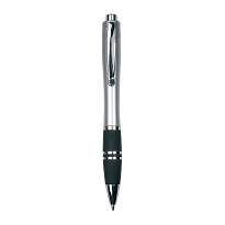 Plastic snap pen with coloured barrel, rubberised grip and metal clip. jumbo refill