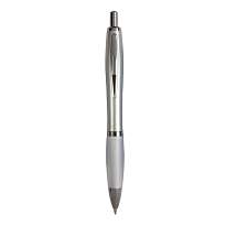 Plastic snap pen with silver barrel, rubberised coloured grip and metal clip, jumbo refill