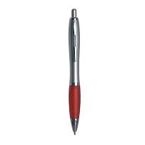 Plastic snap pen with silver barrel, rubberised coloured grip and metal clip, jumbo refill
