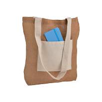 Jute shopping bag with bottom gusset in natural cotton, zip closure