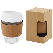 Lidan 360 ml borosilicate glass tumbler with cork grip and silicone lid