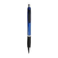 Plastic snap pen with coloured barrel, rubberised grip and chromed details