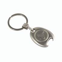 Metal key ring with shopping trolley token in a black box