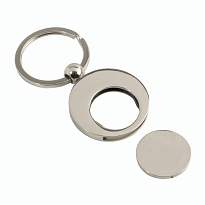 Metal key ring with shopping trolley token in a black box