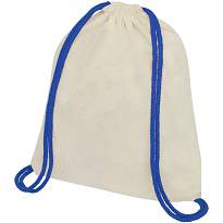Oregon 100 g/m² cotton drawstring backpack with coloured cords