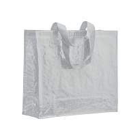 Laminated 120 g/m2 pp shopping bag with gusset and long ribbon handles