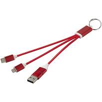 Metal 4-in-1 recycled aluminium charging cable with keychain