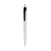 Plastic snap pen with white barrel and coloured clip