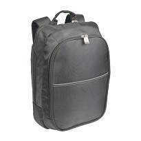 1680d polyester laptop backpack. laptop pocket and padded front accessory pocket