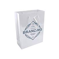 157 g/m2 laminated paper shopping bag with gusset and bottom reinforcement, string handles
