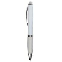 Plastic twist pen with white barrel, rubberised coloured grip