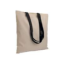 Sacosa de cumpărături din bumbac natural 135 g/m2 cu mânere lungi colorate