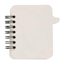 Small cardboard ring-bound notebook containing sticky notes