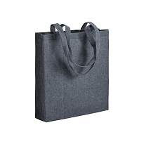 Geanta din bumbac reciclat 150 g/m2, efect melange, manere lungi si burduf