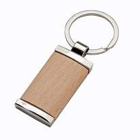 Ectangular metal keychain, with wooden front detail