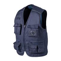 Polycotton multi-pocket vest, zipper closure, 5 front pockets