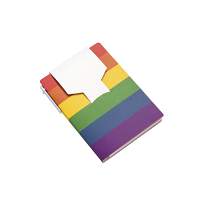 Paper notepad with rainbow cover, white ruled sheets, sticky notes and pen