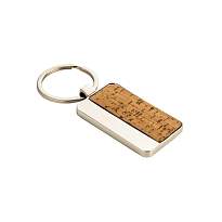Rectangular metal and cork keychain