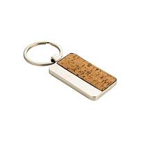 Rectangular metal and cork keychain