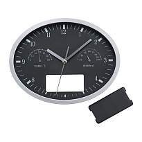 Wall clock with hygrometer, thermometer and click system