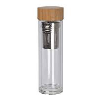 Glass bottle with bamboo lid