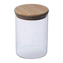Borcan din sticla borosilicata cu capac din lemn d