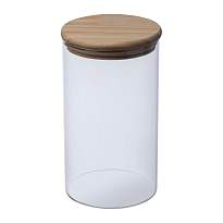 Borcan din sticla borosilicata cu capac din lemn d