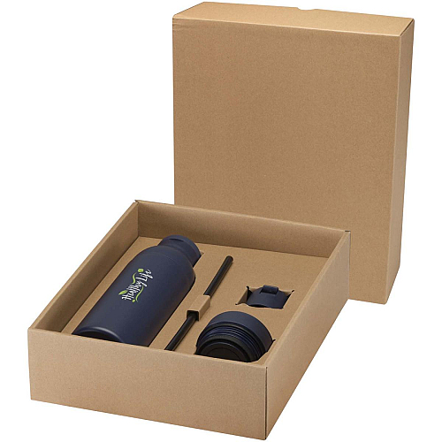 Illuminate 650 ml RCS recycled double wall stainless steel water bottle with 3-piece lid set 3