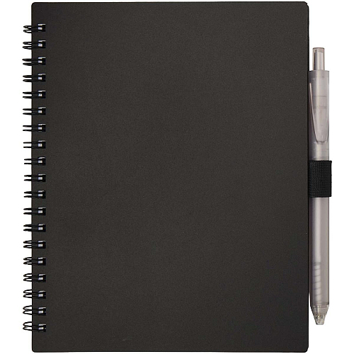 Niove recycled plastic soft cover notebook and ballpoint pen set (blue ink) 3