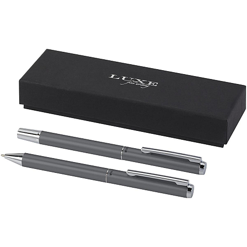 Lucetto recycled aluminium ballpoint and rollerball pen gift set (black ink) 1