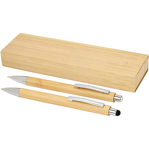 Oblys bamboo ballpoint pen and mechanical pencil set (black ink) 1