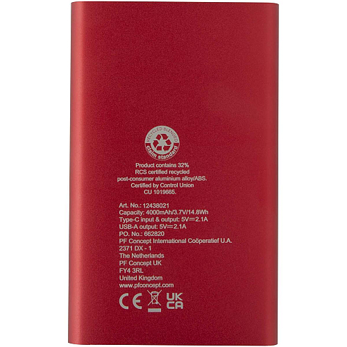Pep 4000 mAh Type-C recycled aluminium power bank 4