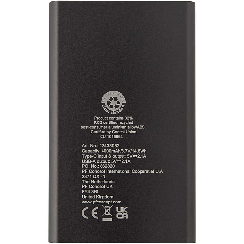 Pep 4000 mAh Type-C recycled aluminium power bank 4