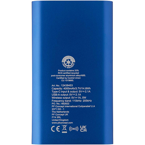 Juice 4000 mAh Type-C recycled aluminium wireless power bank 4