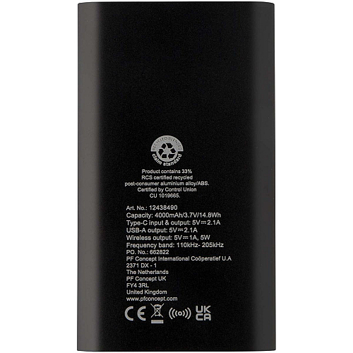 Juice 4000 mAh Type-C recycled aluminium wireless power bank 4