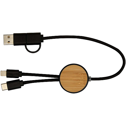 Chechia cablu de incarcare rapida si sincronizare date 5-in-1 din plastic reciclat, 27W, detalii din bambus, 30 cm 3