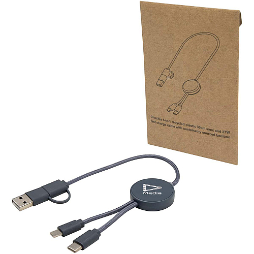 Citala 5-in-1 recycled plastic 30 cm data sync and 27W fast charge cable 2