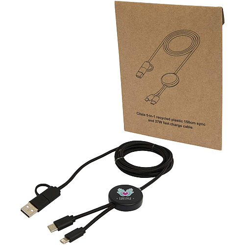 Citala 5-in-1 recycled plastic 150 cm data sync and 27W fast charge cable 2