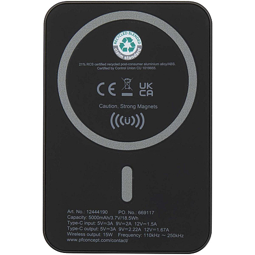 Acrab 5000 mAh 15W magnetic wireless power bank with 20W PD - made from recycled plastic 4