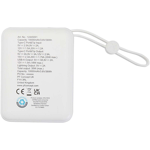 Acrux 10.000 mAh 35W tablet power bank with built in Type-C cable - made from recycled plastic 3
