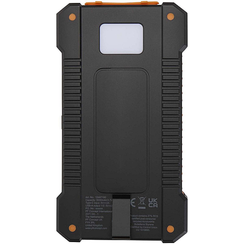 Altair 5000 mAh 10W recycled plastic rugged solar power bank with built-in torch 4