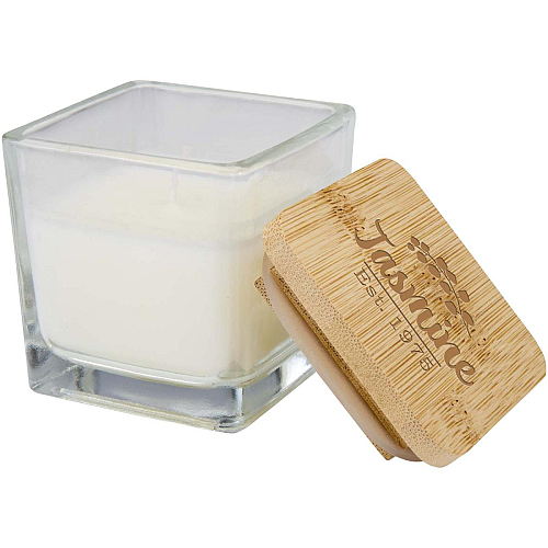 Ambra square glass candle with bamboo lid 2