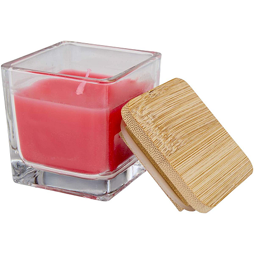 Ambra square glass candle with bamboo lid 1