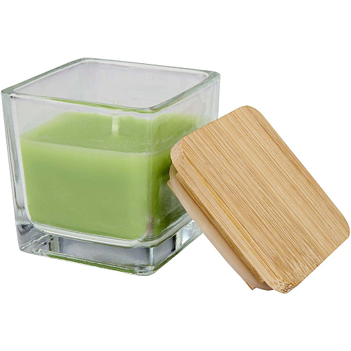 Ambra square glass candle with bamboo lid 1
