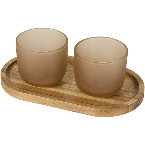 Male wooden serving tray and glass cups with matt finish set 1