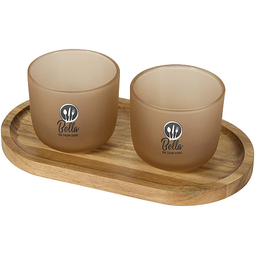 Male wooden serving tray and glass cups with matt finish set 2