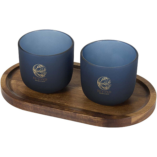 Male wooden serving tray and glass cups with matt finish set 2