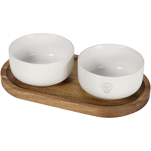 Noa wooden tray and ceramic serving bowls set 2