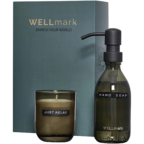 Wellmark Discovery 250 ml hand soap dispenser and 150 g scented candle set 1